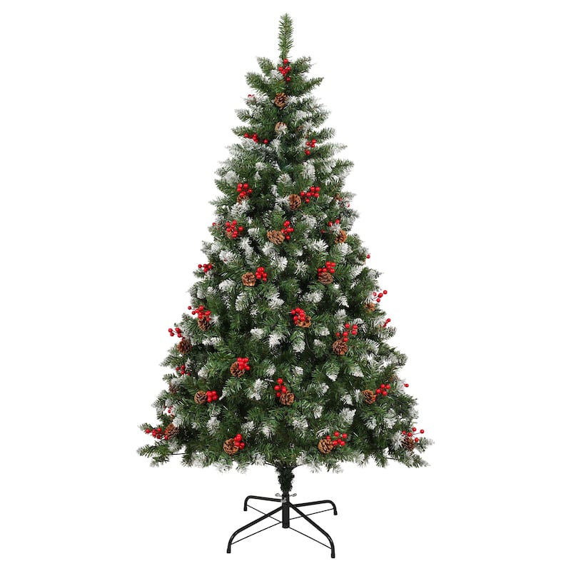 6FT & 7.5FT Artificial PVC Christmas Tree with Warm White and Multicolor LED Lights and Metal Stand