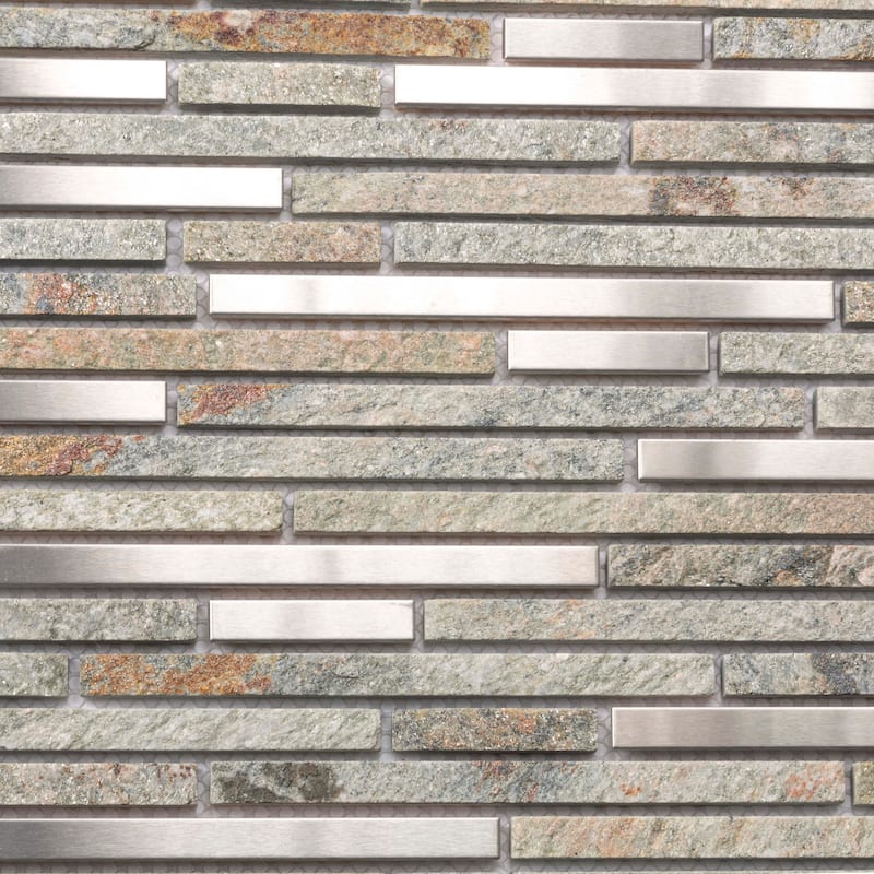 Apollo tile 12" x 12" Waterfall Polished Textured Gray Stone Metal Tile (4.83 sq ft/case) - 5 Pack