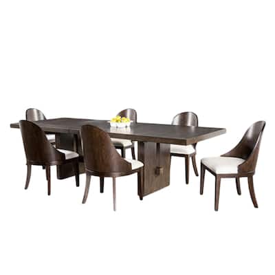 Mordy 7pc Dining Table Set, 72-90 Inch Expandable Leaf, 6 Chairs