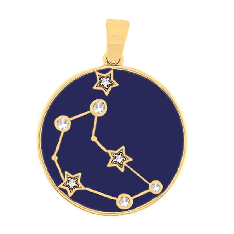 925 Sterling Silver White Natural Zircon and Blue Enamel Filled Capricorn Zodiac Sign Pendant
