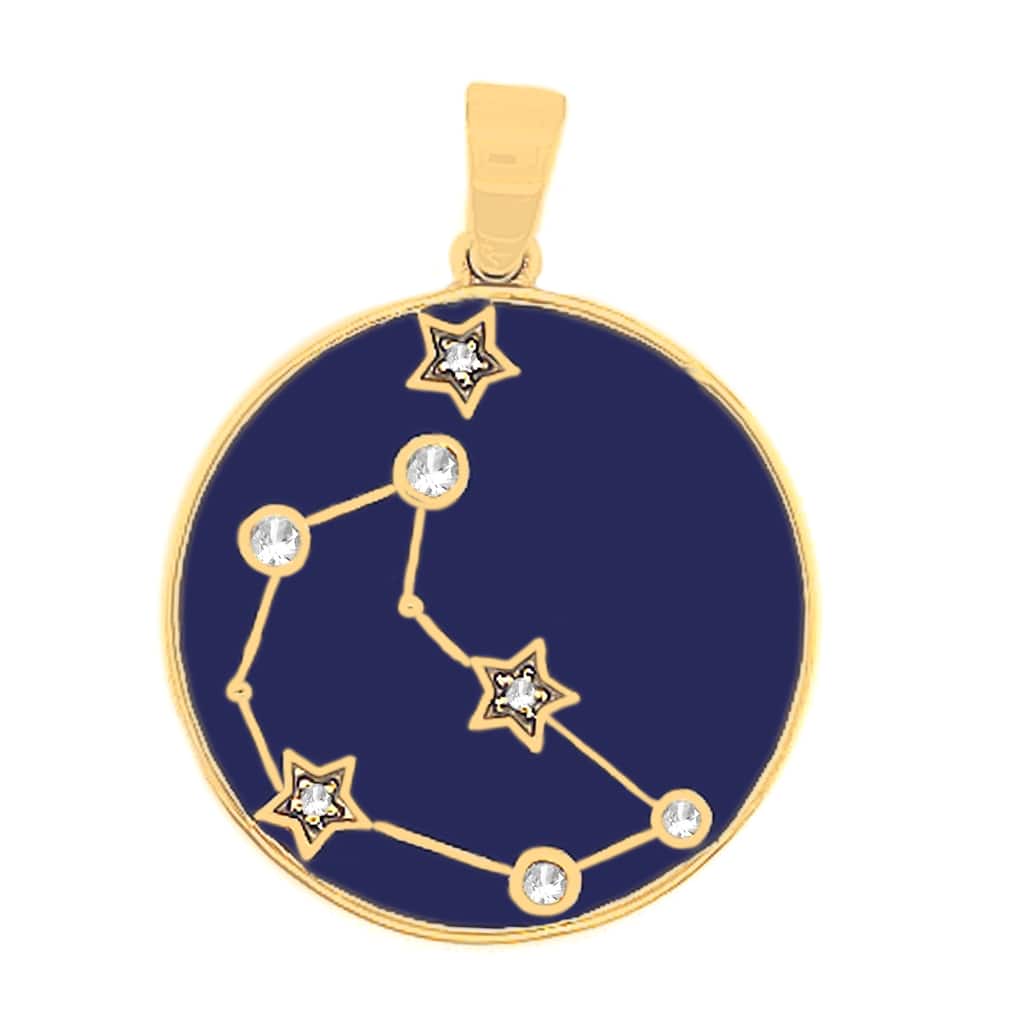 925 Sterling Silver White Natural Zircon and Blue Enamel Filled Capricorn Zodiac Sign Pendant