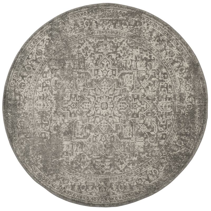 SAFAVIEH Evoke Quinn Vintage Distressed Rug - 6'7" Round - Silver/Ivory