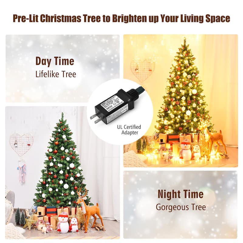 Gymax 6.5FT Pre-Lit Christmas Tree Hinged Artificial Tree Indoor w/ - See Details