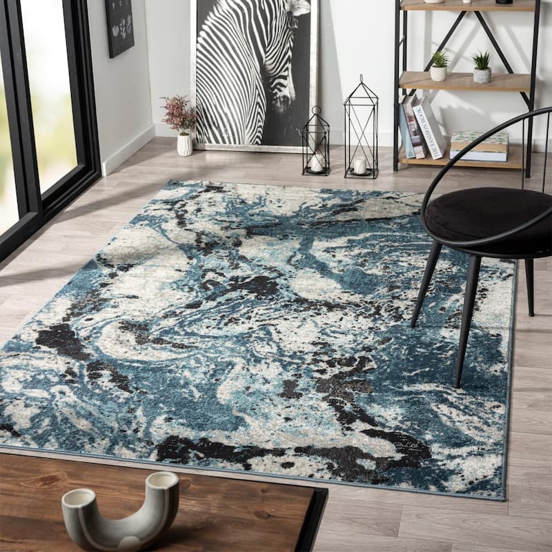 Luxe Weavers Modern Abstract Marble Swirl Area Rug, Indoor Carpet - 8' x 10' - Blue