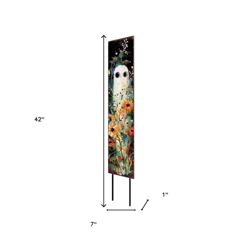 HomeRoots 42" Black White And Green Solid Wood Halloween Ghost Garden Stake