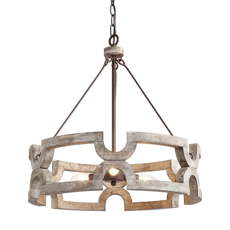 The Gray Barn Farmhouse 3-Light Wood Drum Chandelier for Kitchen Island - W19.5" x H21"