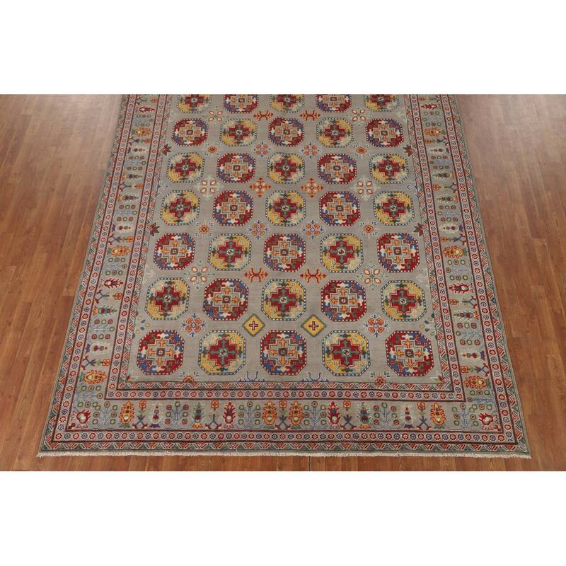 All-Over Gray Kazak Oriental Area Rug Wool Carpet - 8'4" x 11'4"