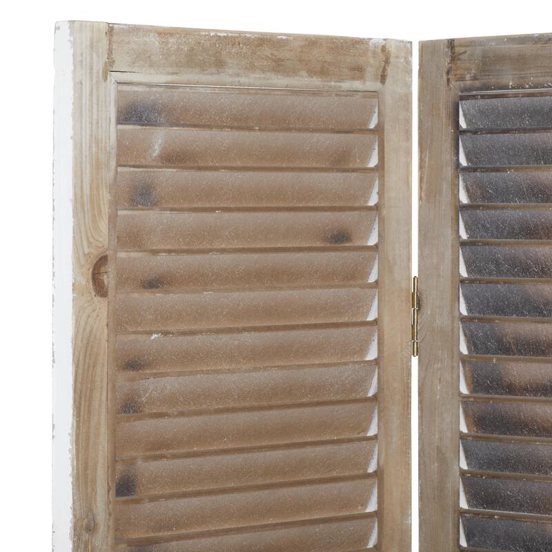 Cream Wood Hinged Foldable Partition 3 Panel Room Divider Screen with Horizontal Slats