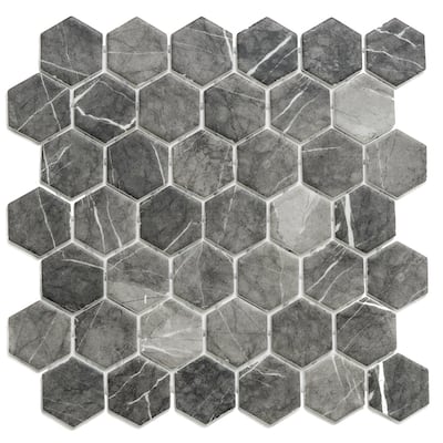 The Tile Life Eterna Hex 2x2 Graphite Glass Mosaic Floor, Backsplash & Wall Tile
