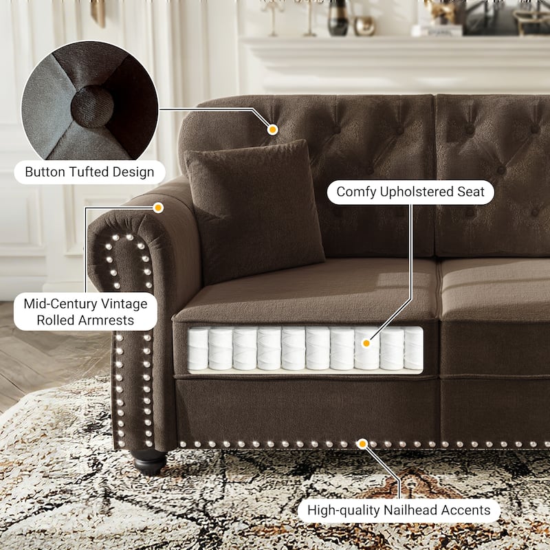 Mid-Century Modern Chesterfield Sofa with Button Tufted