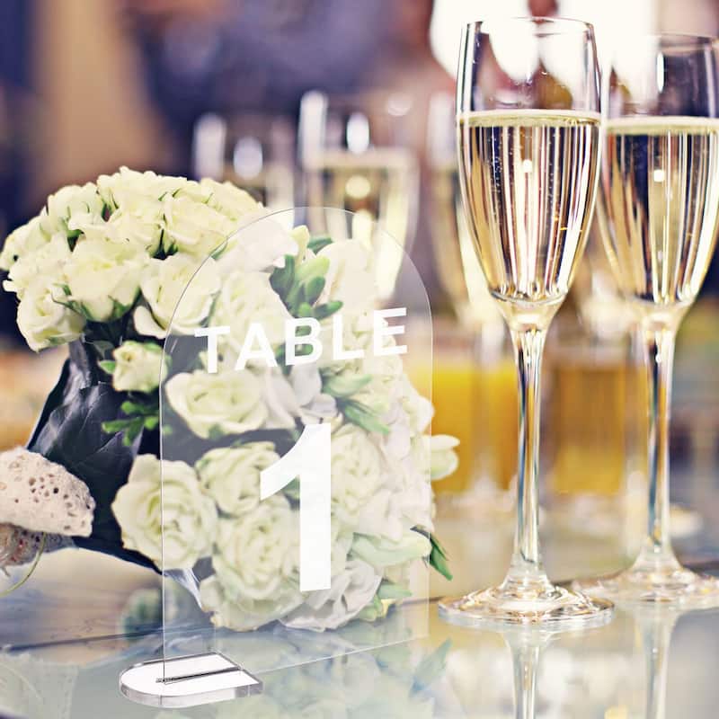 30pcs Clear Arch Acrylic Sign with Stand for Wedding Reception (5.7 x 3.7 Inch)