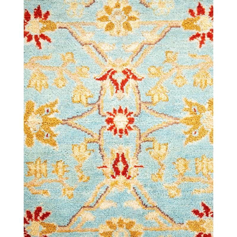 Overton Hand knotted Wool Traditional Oriental Light Blue Area Rug - 6' x 9'