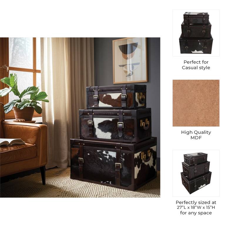 Storage Trunks with Buckle Detail - Set of 3 - 17", 15", 11" Multi - 27.0"
