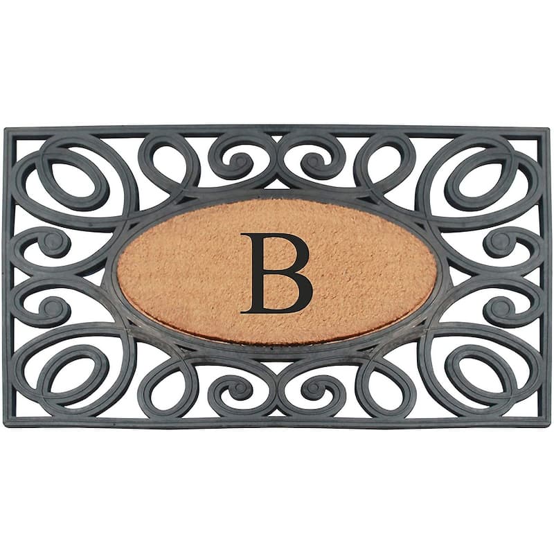 A1HC Rubber and Coir Elegant Circles, Monogrammed Double Door Doormat, Black/Beige - 23"X38" - B