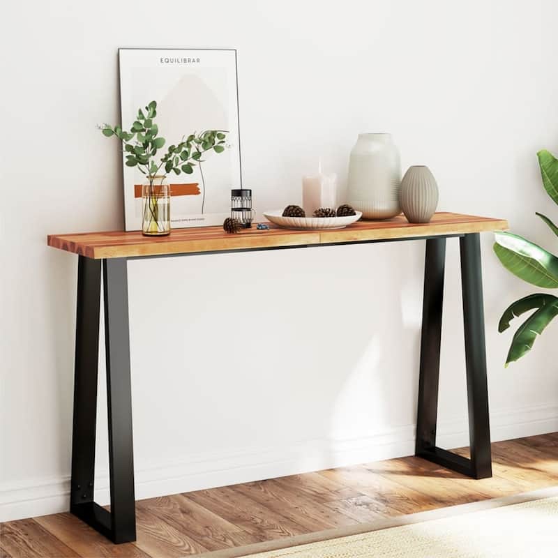 vidaXL Console Table with Live Edge Accent End Side Table Solid Wood Acacia - 55.1" x 15.7" x 31.5"