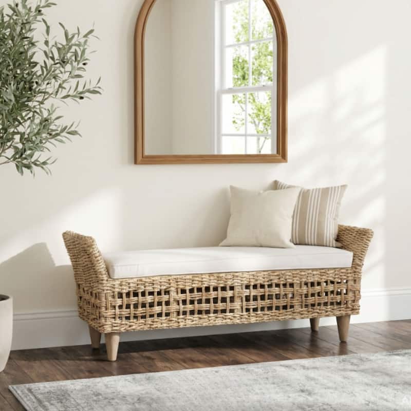Francis Gamelina Wood Bench with Cushion by East at Main - Brown