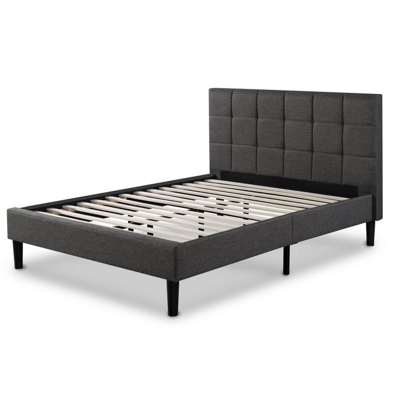 Priage by ZINUS Grey Upholstered Square Stitched Platform Bed Frame