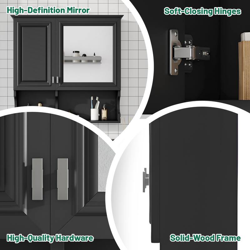 30 Inch Mirror Medicine Cabinet with Open Shelves, Wall Mounted Home Storage with Doors & Mirror, Adjustable Shelf