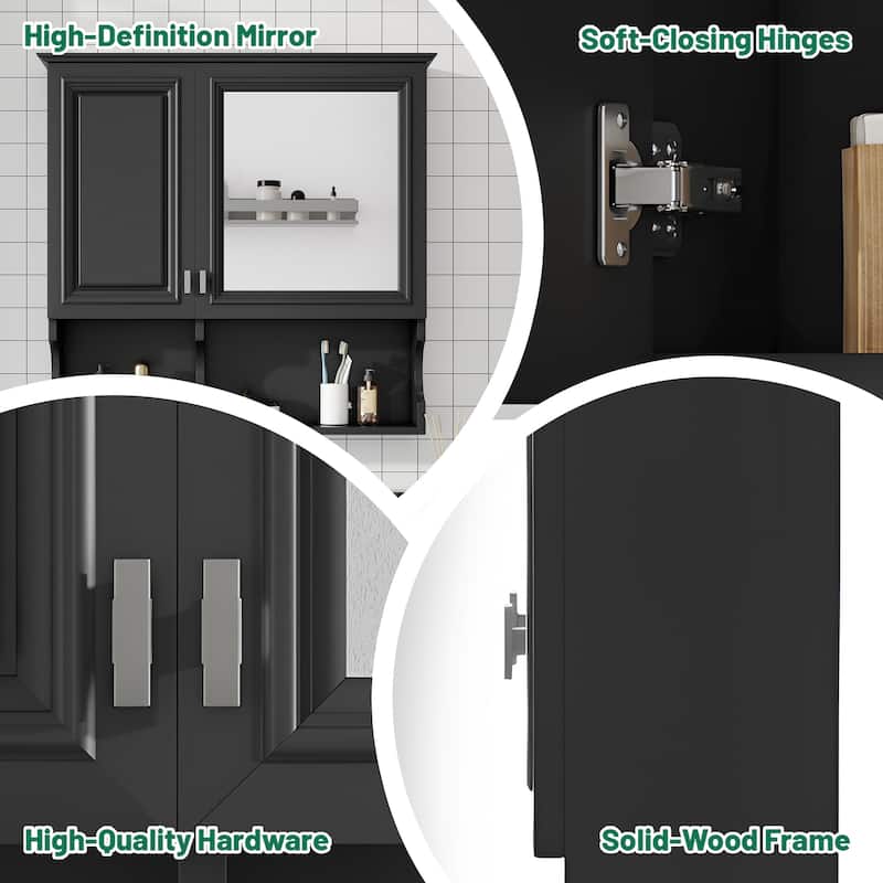 30 Inch Mirror Medicine Cabinet with Open Shelves