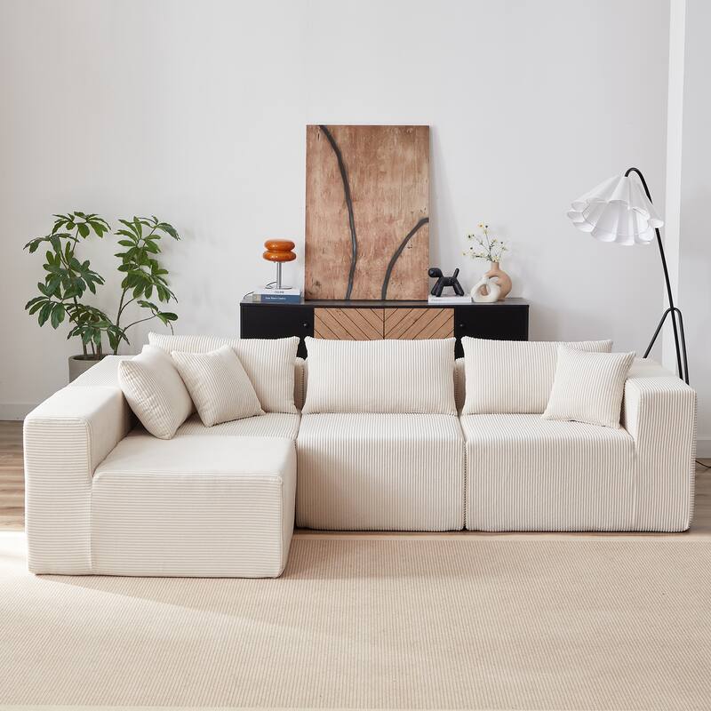 Corduroy Modular Sectional Sleeper Sofa L Shaped Recliner Couches Upholstered Daybed 4pc Lounge Sofa for Living Room Chaise