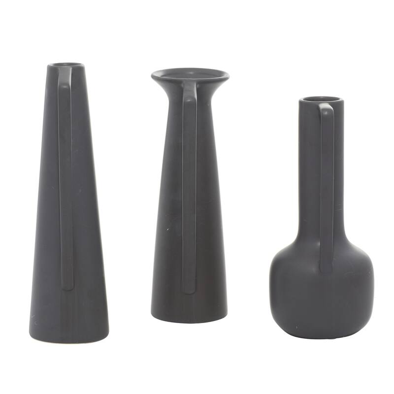 Ceramic Decorative Vase with Handles - Set of 3 Black - CosmoLiving by Cosmopolitan