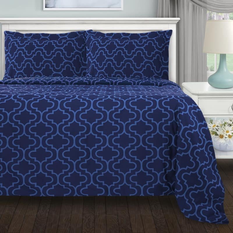 Superior Reversible Brushed Cotton Flannel Trellis Duvet Cover Set - Twin - Navy Blue