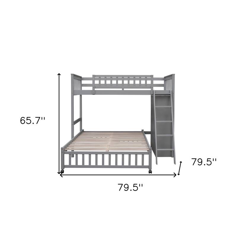 HomeRoots Gray Twin Over Full Solid Wood Bunk Bed With Drawers And Storage