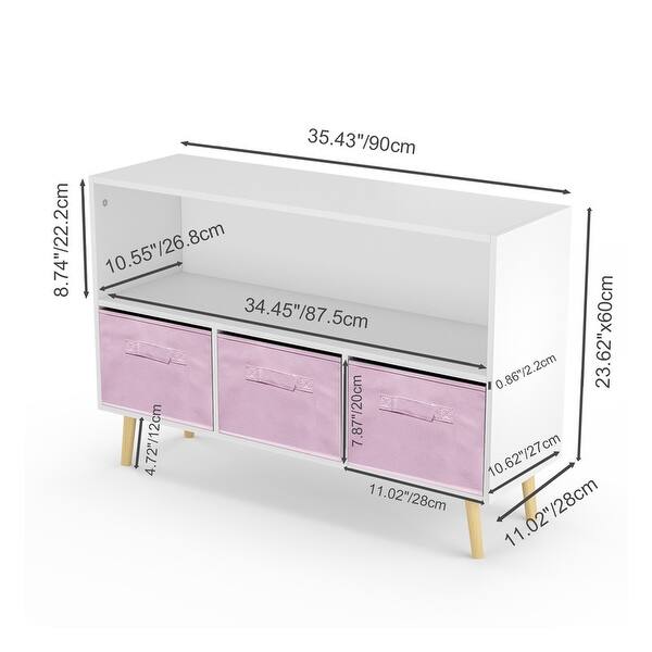 dimension image slide 0 of 2, Toy Storage Cabinet,Kids bookcase with Collapsible Fabric Drawers