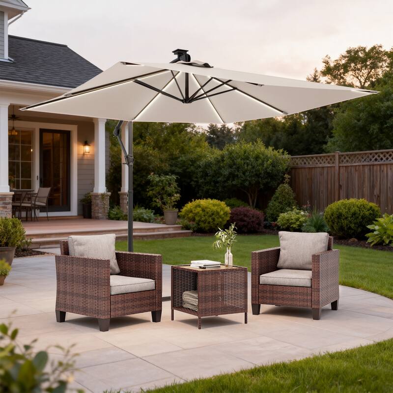 Outdoor 8.2x8.2FT LED lighted Patio Offset umbrella for Garden