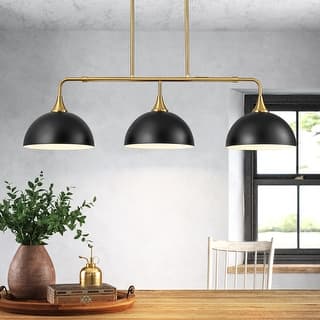 Potlid 3-Light Industrial Gold Linear Dome Pendant Lights for Kitchen Island/Dining Table