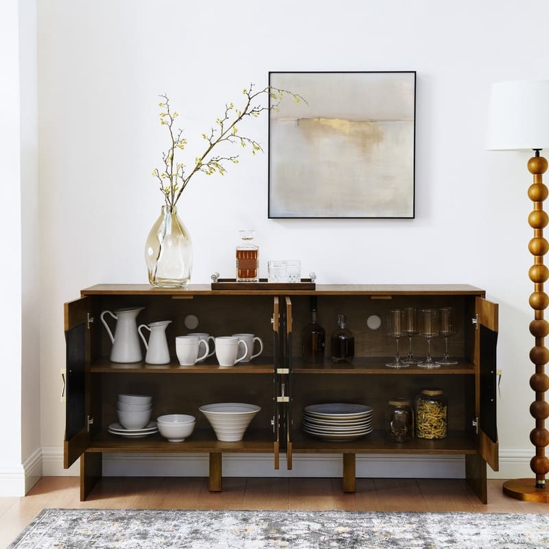 60" Mid-Century Buffet Cabinet - Geometric Storage Unit For Living Room, Dining Room, Or Entryway‌ - 15.75"D x 60"W x 31.5"H