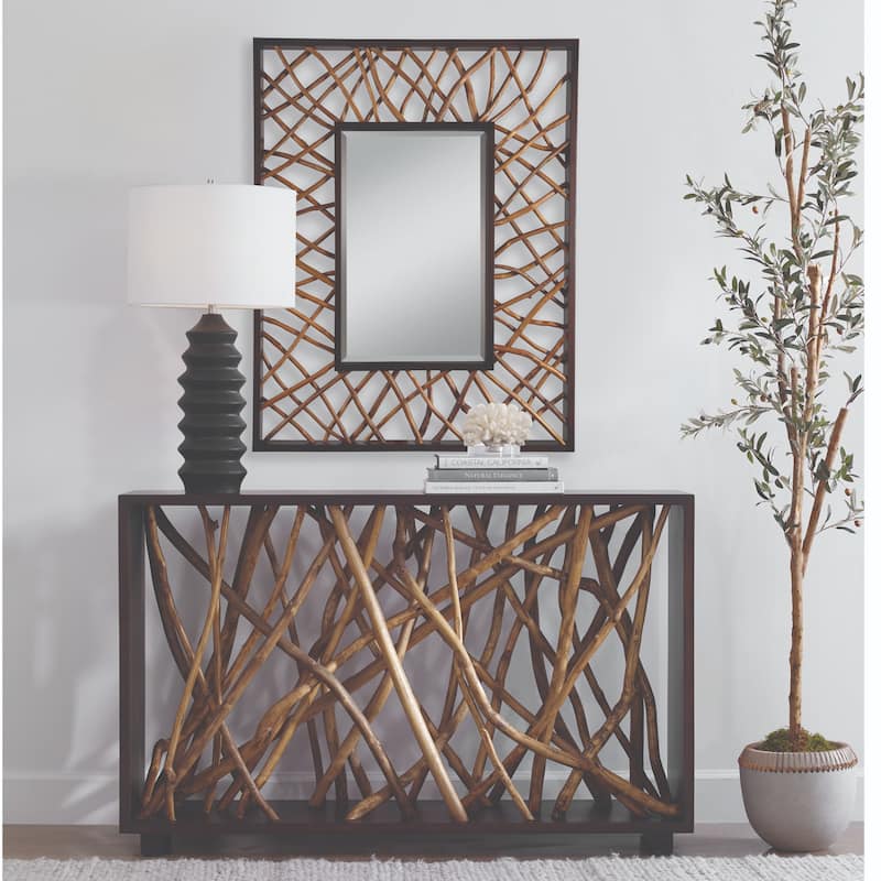 Teak Branch Beveled Rectangular Wall Mirror - 56" - Walnut Brown