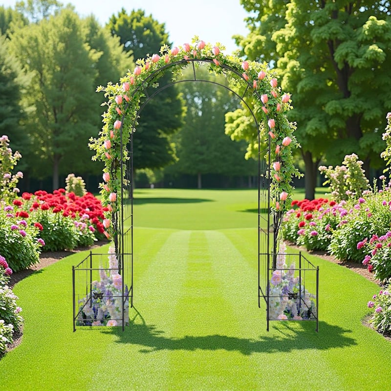 Garden Arch Arbor Trellis for Climbing Plants, Durable Metal Garden Arch Outdoor Wedding Arch, 7.15ft - Black