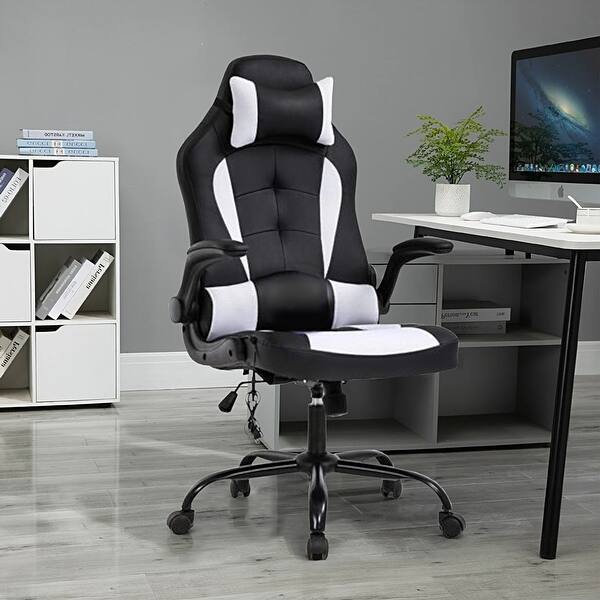 White Pc Gaming Chair With Lumbar Support Overstock 32227867