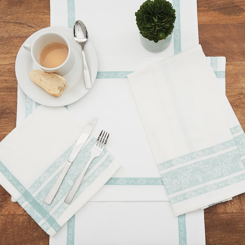 13" x 72" Rose Trellis Jacquard Sea Glass Table Runner - 13" x 72"