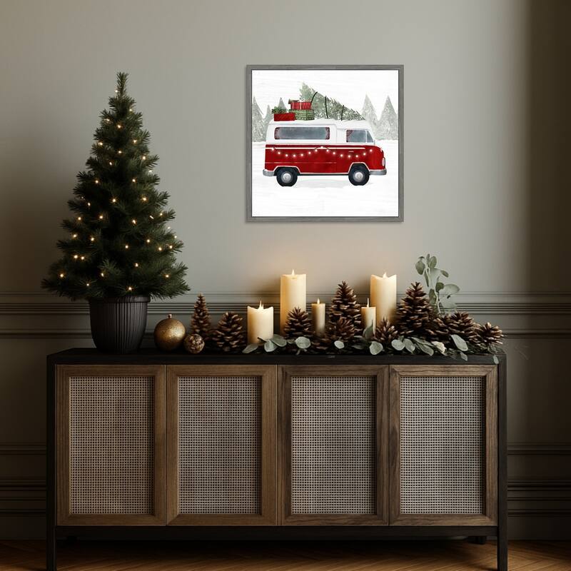 Yuletide Camper IV by Victoria Barnes (22 x 22 in.), Framed Canvas Wall Art Print - Sylvie Greywash