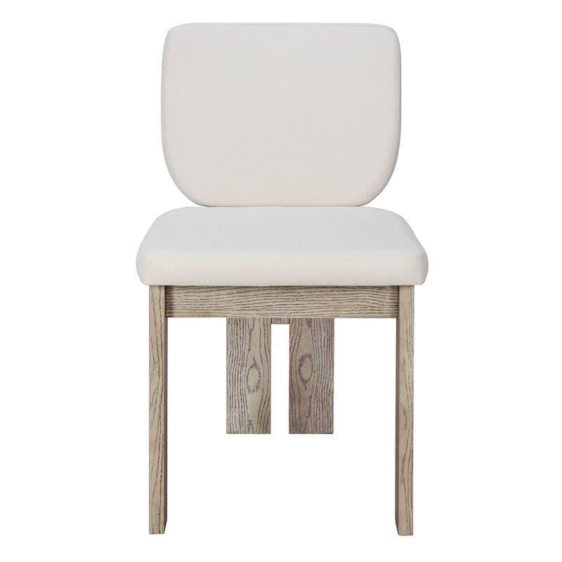 7-Piece Wood Kitchen Dining Table Set, Unique Chair Legs, 1 Rectangular Table with Designed Trestle Base & 6 Upholstered Chairs