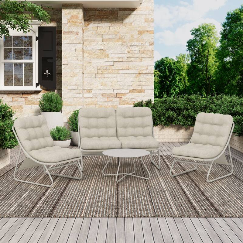 4 PCS Patio Outdoor Conversation Sofa Sets with Glass Top Coffee Table