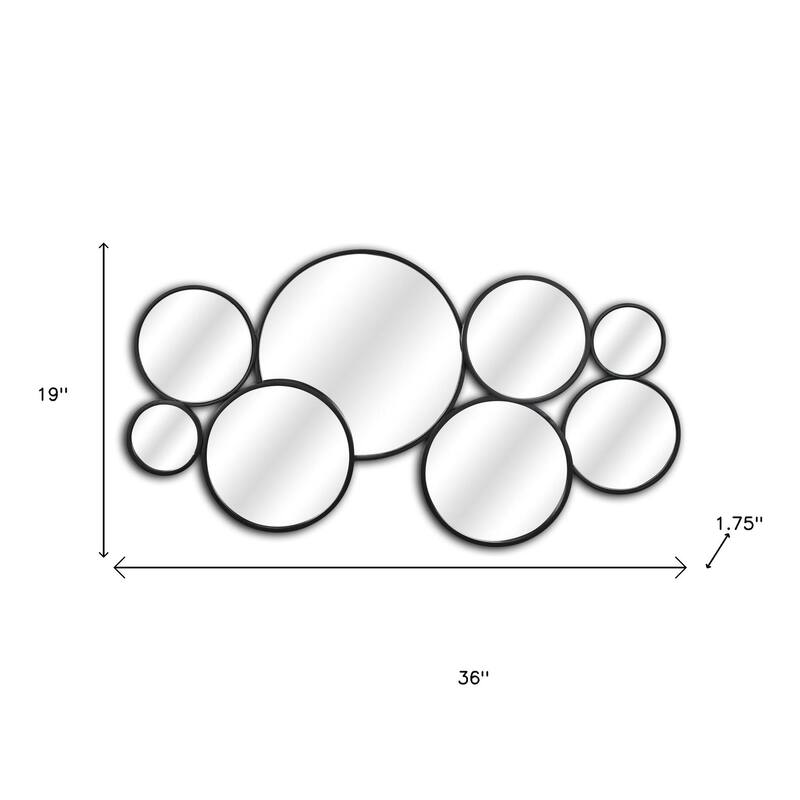HomeRoots Set Of Eight Black Metal Round Cojoined Accent Mirrors - 36.00 in. x 19.00 in. x 1.75 in.