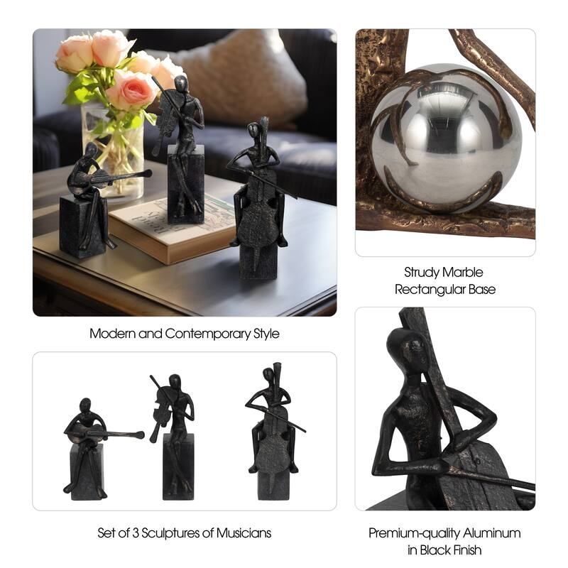 Sagebrook Home 9/10/11" Aston Musicians, Black, Elegant Sculptures, Black, Set of 3 - 5" x 6" x 11"