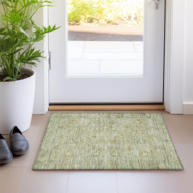 Machine Washable Indoor/ Outdoor Vintage Traditional Chantille Rug - Sage - 1'8" x 2'6"