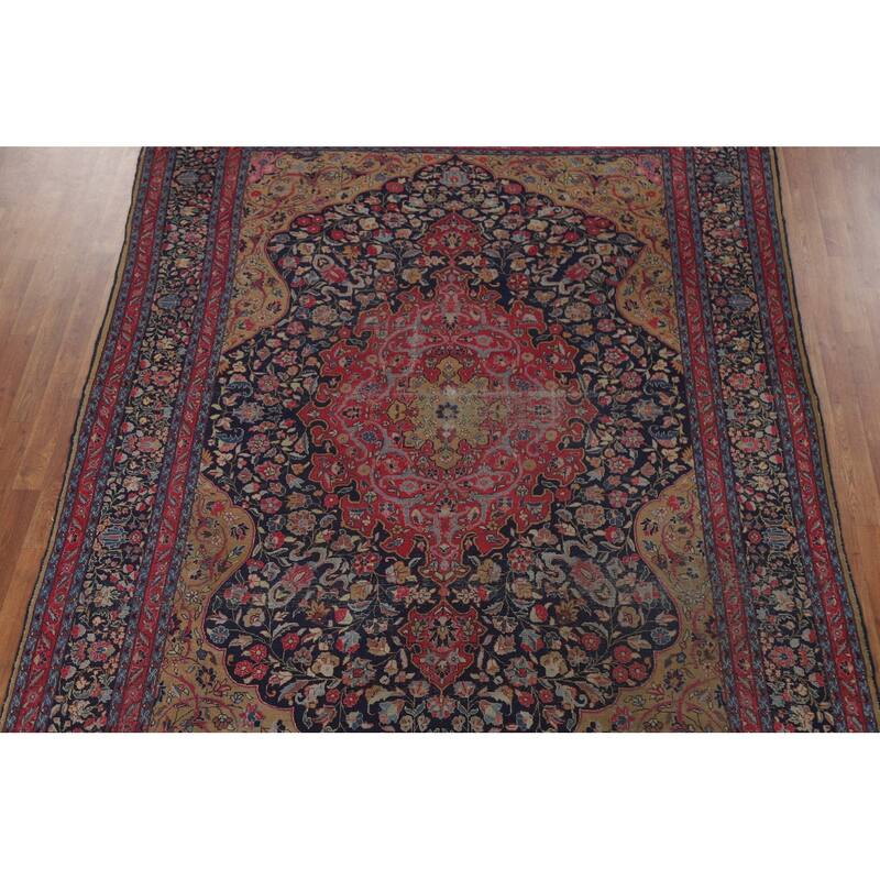 Pre-1900 Antique Blue Tabriz Persian Area Rug Hand-Knotted Wool Carpet - 7'5"x 11'0"