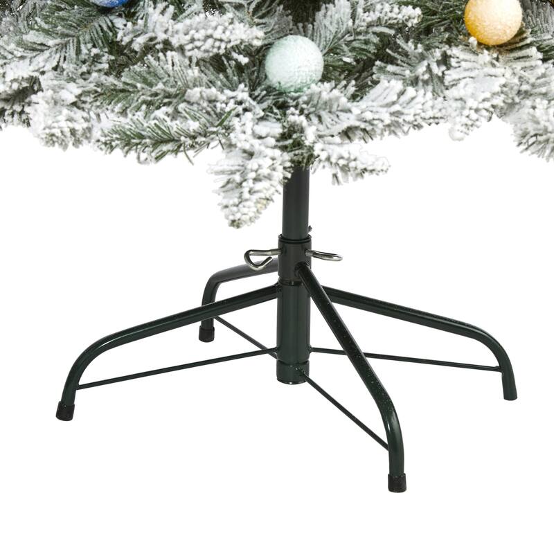 5ft. Flocked Fir Artificial Christmas Tree with 50 Multi-Color Globe Bulbs and 379 Branches - Playful X-Mas Accent Tree