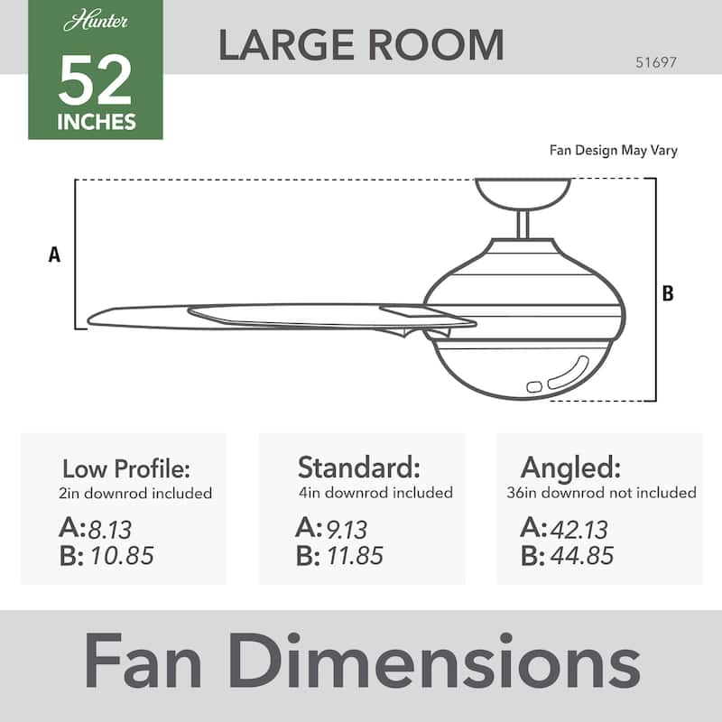 Hunter 52" Zayden Ceiling Fan with LED Light Kit and Handheld Remote - Contemporary, Transitional - Exclusive SureSpeed!