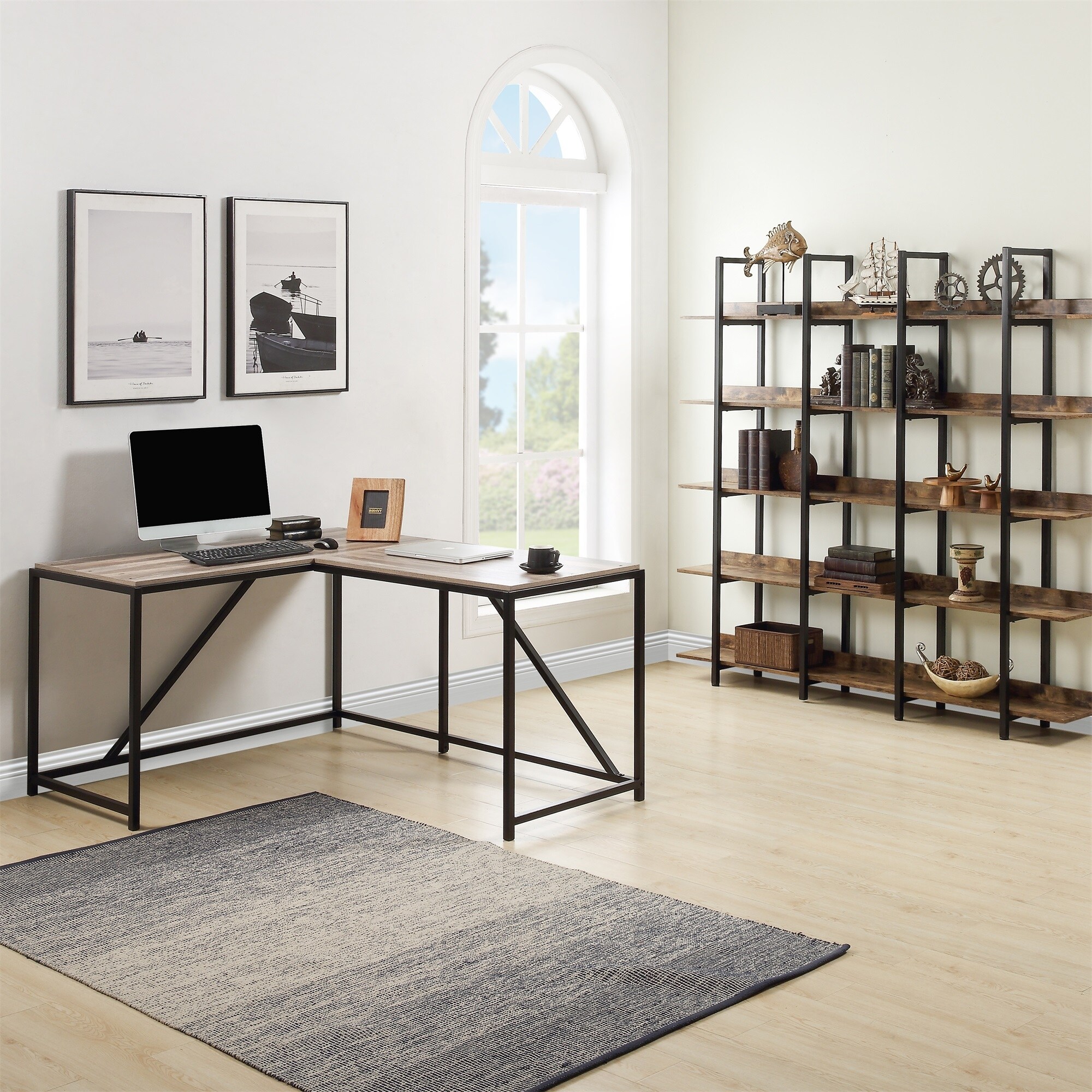 Industrial LShaped Desk With Storage Shelves, Corner Computer Desk PC