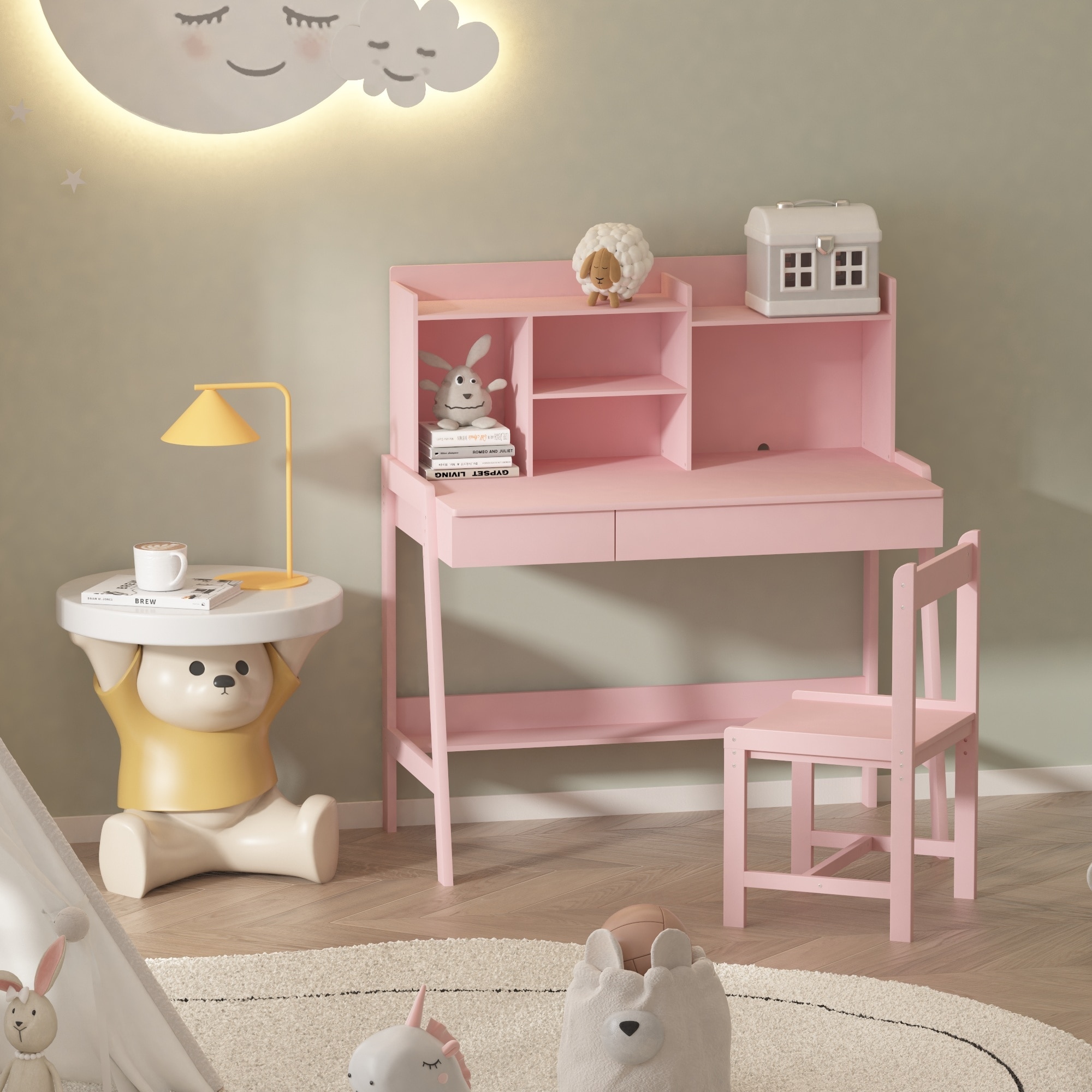Writing Desk Modern Children Desk Pink Study Table and Chair Set