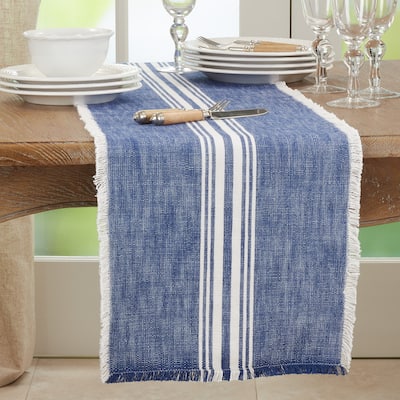 Striped Table Runner With Fringe Design - 13"x72"