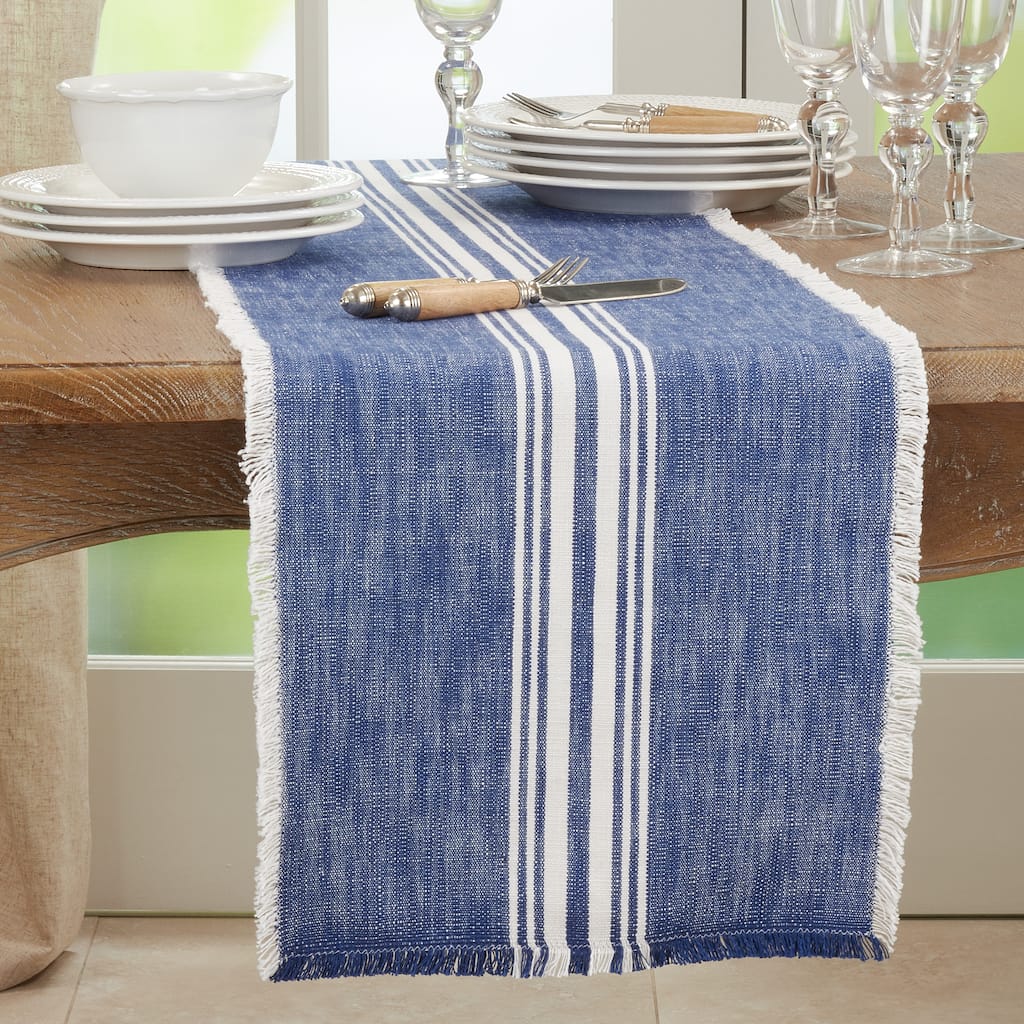 Striped Table Runner With Fringe Design - 13"x72"