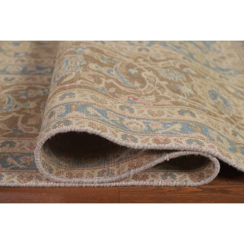 Muted Distressed Kashan Persian Antique Rug Hand-knotted Wool Carpet - 9'3" x 13'4"