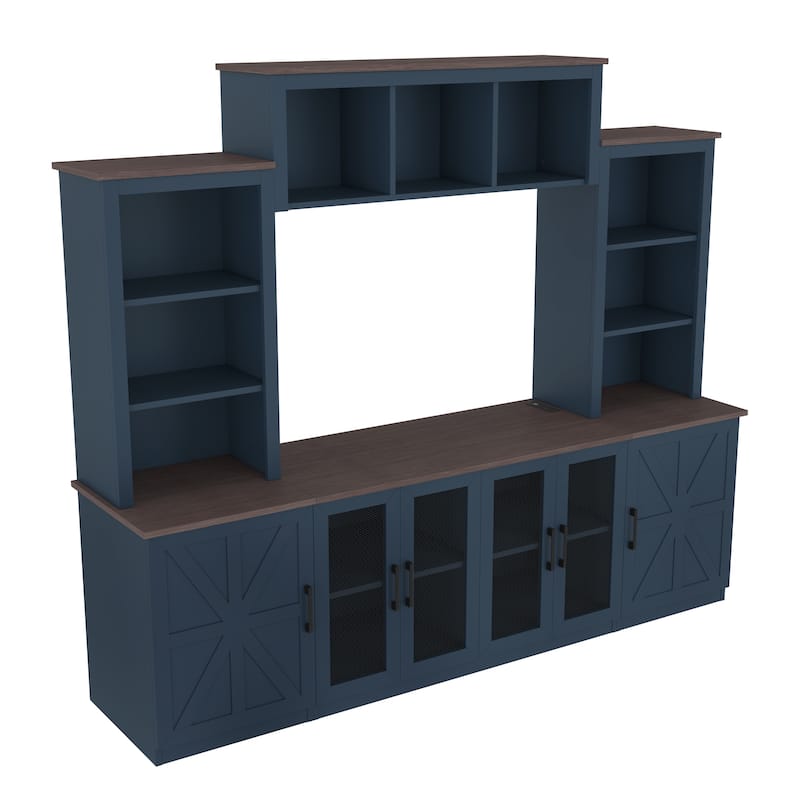 87.6" Wall Unit Entertainment Center Wood TV Stand with USB Charging, Media Console with Cabinets, Large Storage TV Cabinet
